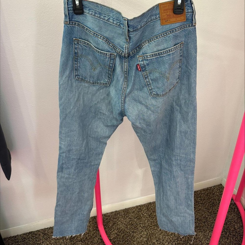LEVIS SLIM TAPER BLUE RIPPED MID RISE DISTRESSED SIZE - Picture 2 of 6